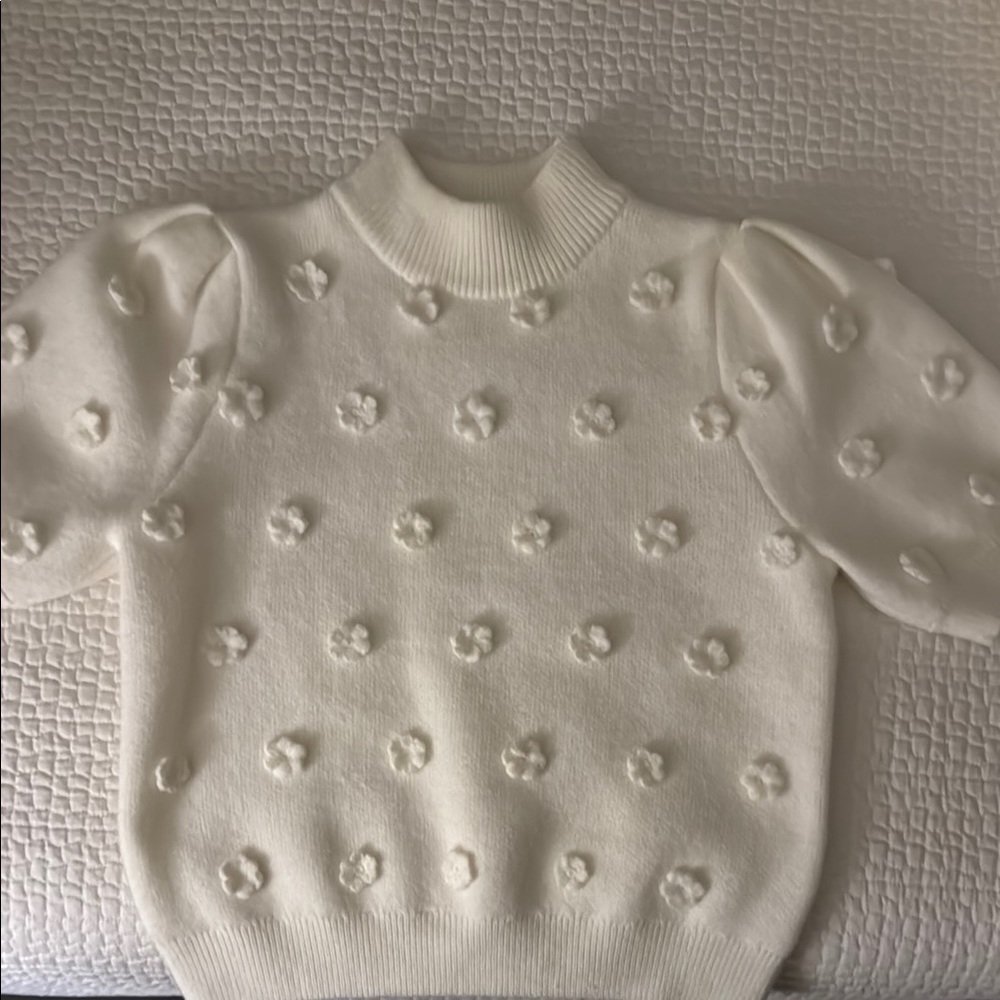 English Factory White Puff Sleeve Sweater
